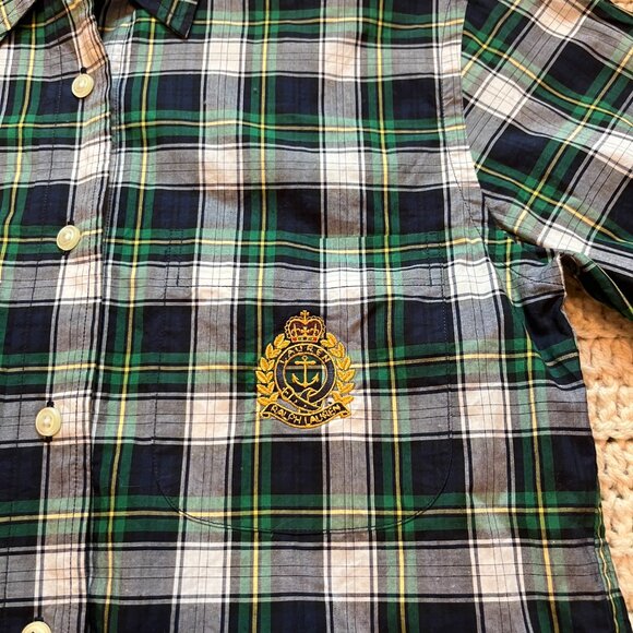 Lauren Ralph Lauren Navy/Green/Yellow Plaid Classic Cotton Button Front Shirt 2P - Picture 4 of 9